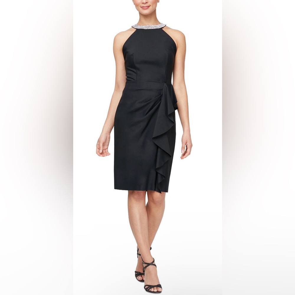 Women's Embellished Halter Ruffled Dress